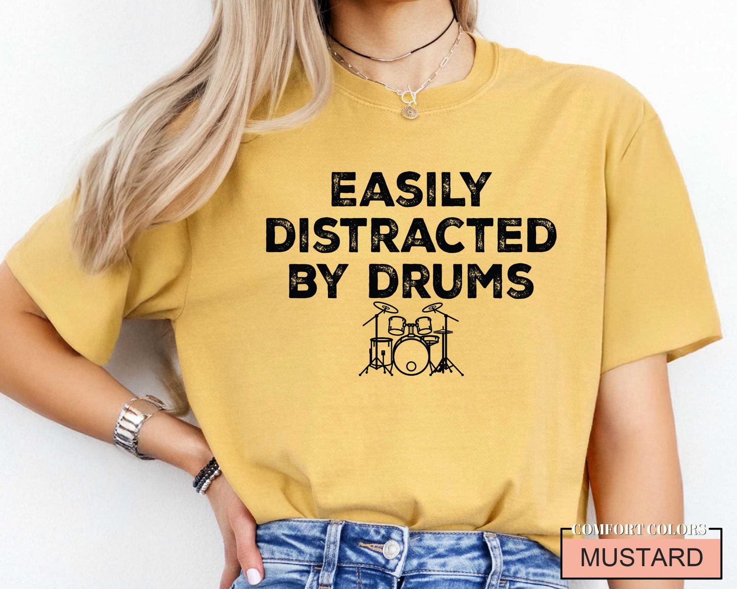 Easily Distracted by Drums Shirt - Funny Drummer Musician Gift