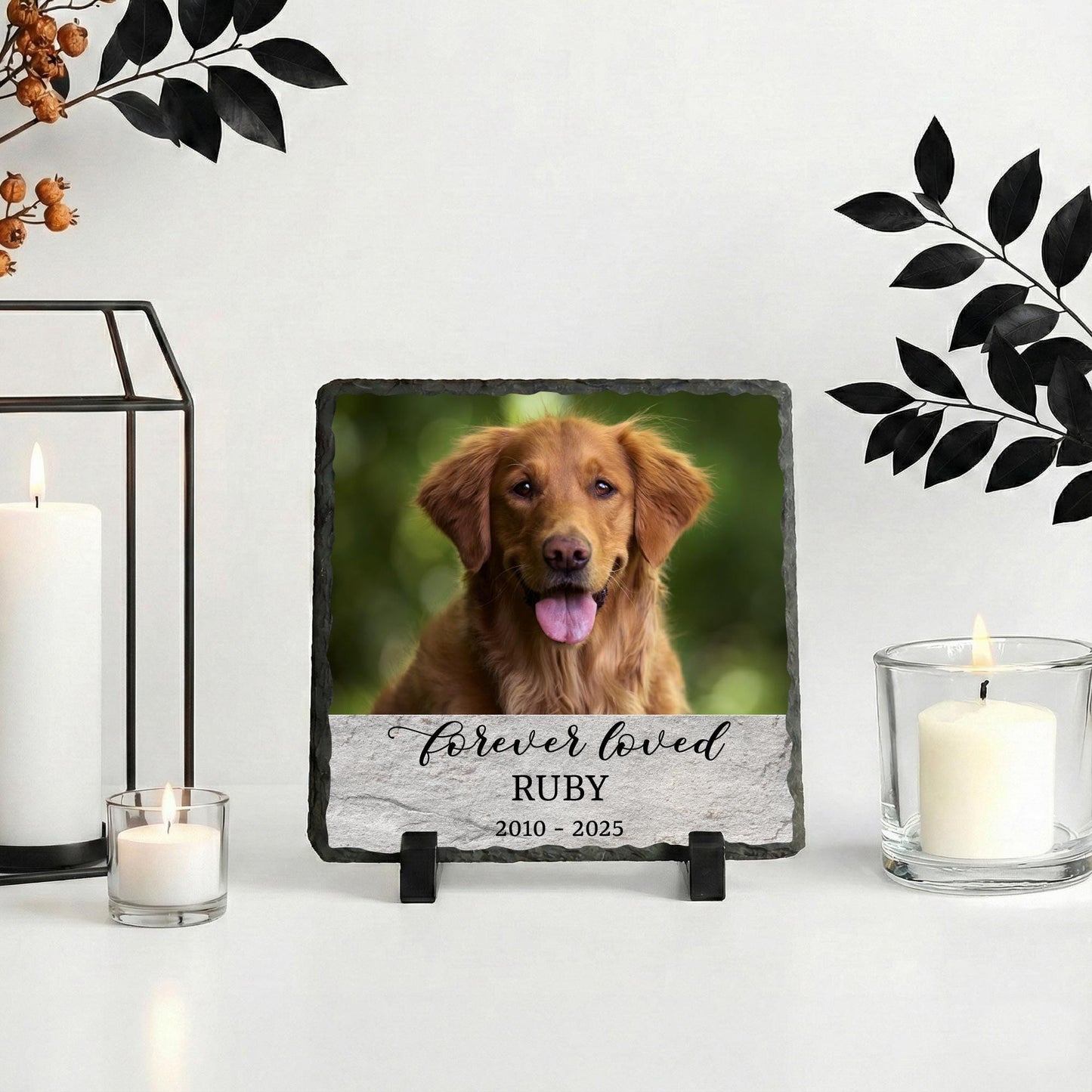 Custom Dog Memorial Photo Stone Plaque: Pet Picture Remembrance Rock Slate