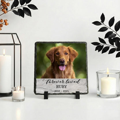 Custom Dog Memorial Photo Stone Plaque: Pet Picture Remembrance Rock Slate