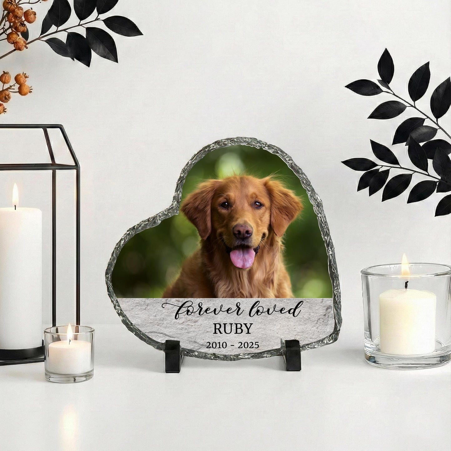 Custom Dog Memorial Photo Stone Plaque: Pet Picture Remembrance Rock Slate