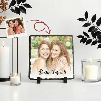 Custom Bestie Watercolor Effect Photo Slate Stone, Best Friend Picture Rock Plaque