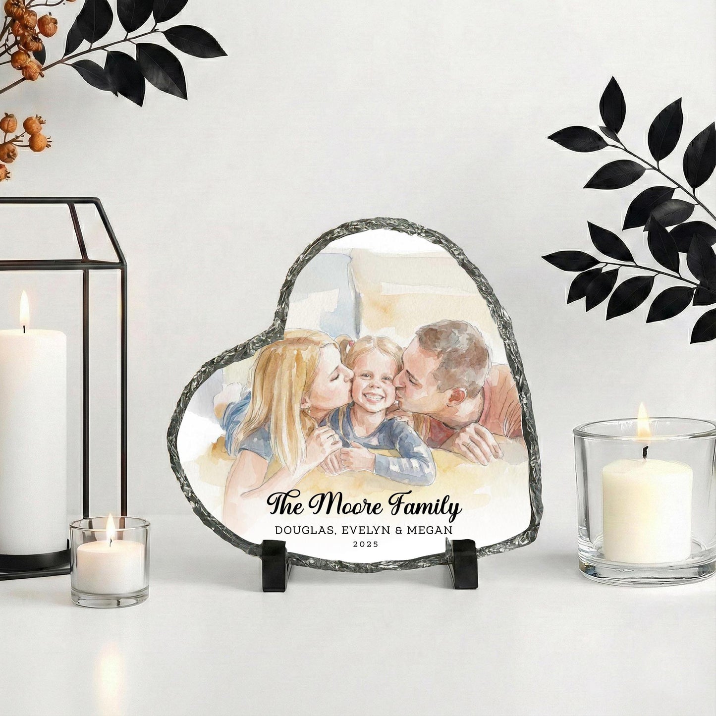 Custom Family Photo with Watercolor Effect Slate Stone
