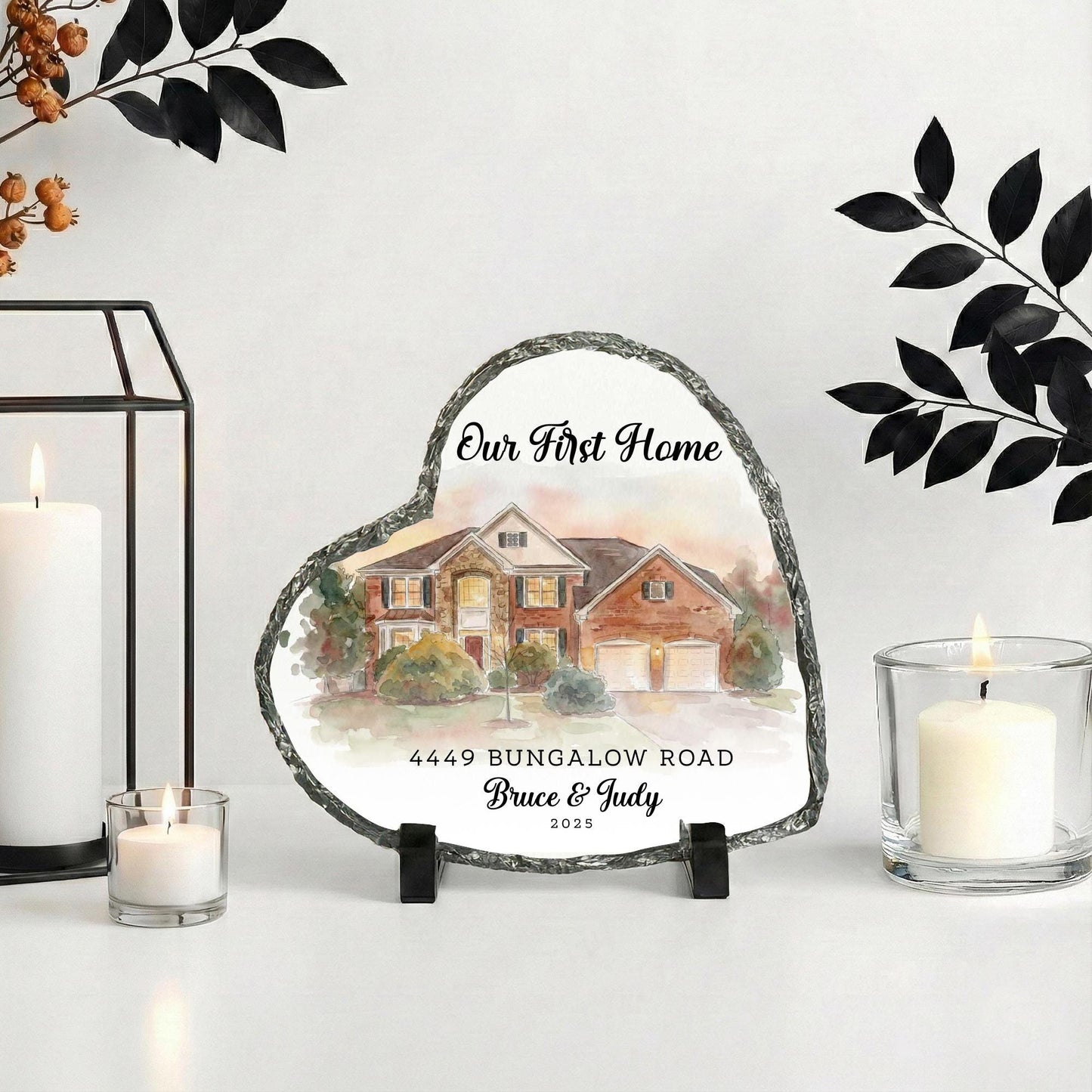 Watercolor Effect First Home Photo Stone Plaque, New House Picture Rock Slate