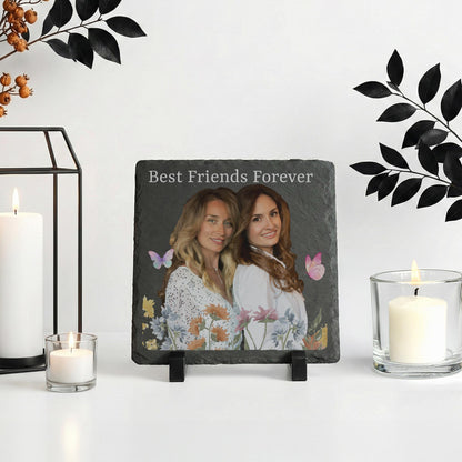 Best Friend Photo with Flowers Rock Slate, Bestie Birthday Picture Plaque