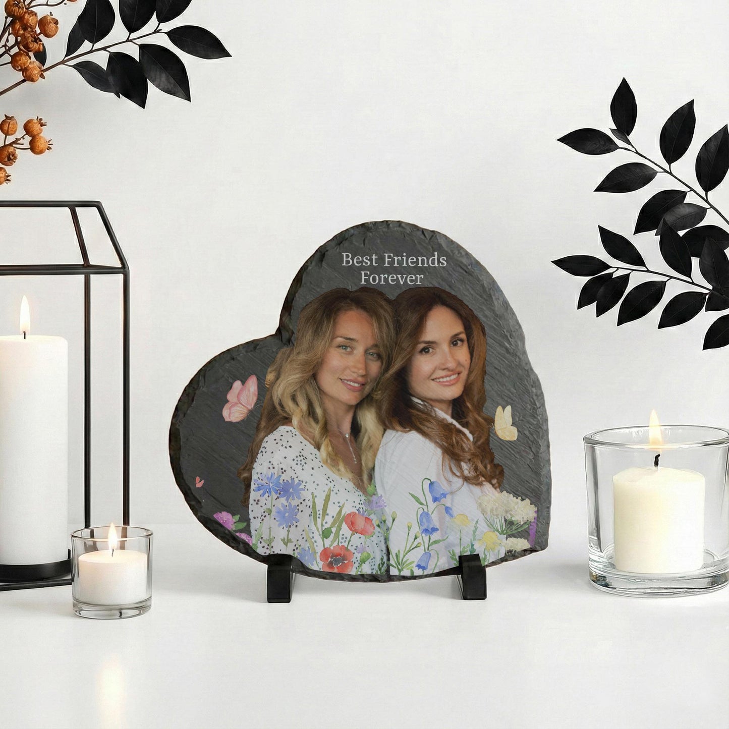 Best Friend Photo with Flowers Rock Slate, Bestie Birthday Picture Plaque