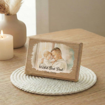Father and Baby Watercolor Effect Photo Wood Frame, World Best Dad