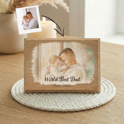 Father and Baby Watercolor Effect Photo Wood Frame, World Best Dad