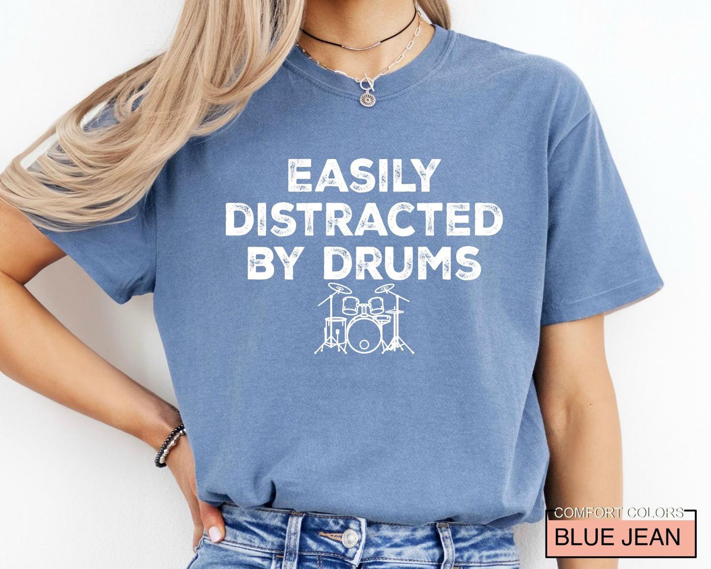 Easily Distracted by Drums Shirt - Funny Drummer Musician Gift