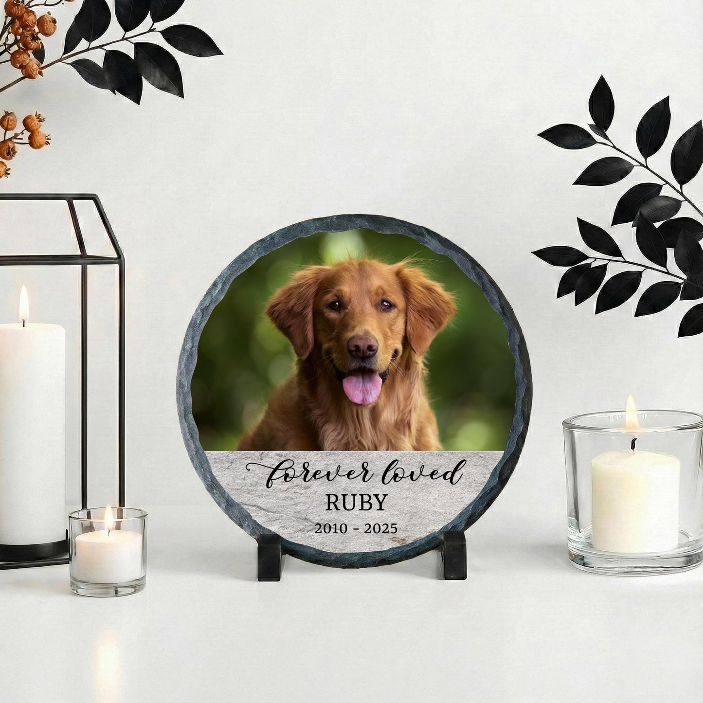 Custom Dog Memorial Photo Stone Plaque: Pet Picture Remembrance Rock Slate