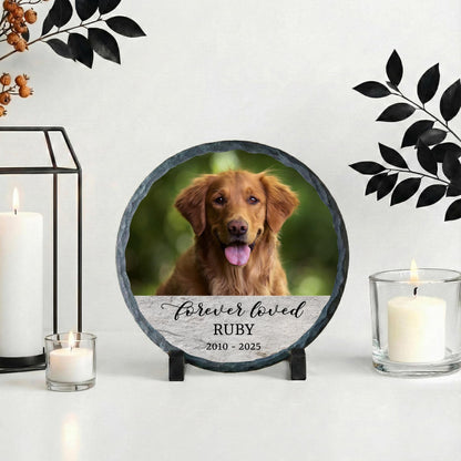 Custom Dog Memorial Photo Stone Plaque: Pet Picture Remembrance Rock Slate