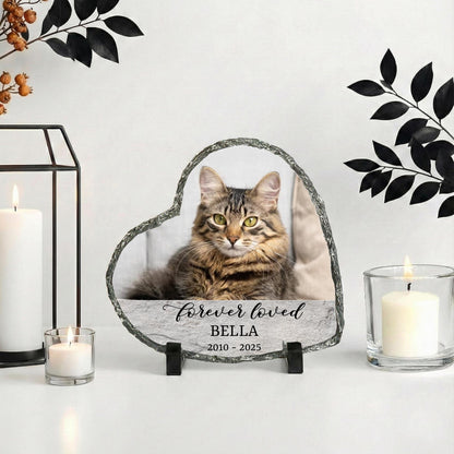 Custom Cat Memorial Photo Stone Plaque: Pet Portrait Bereavement Rock Slate