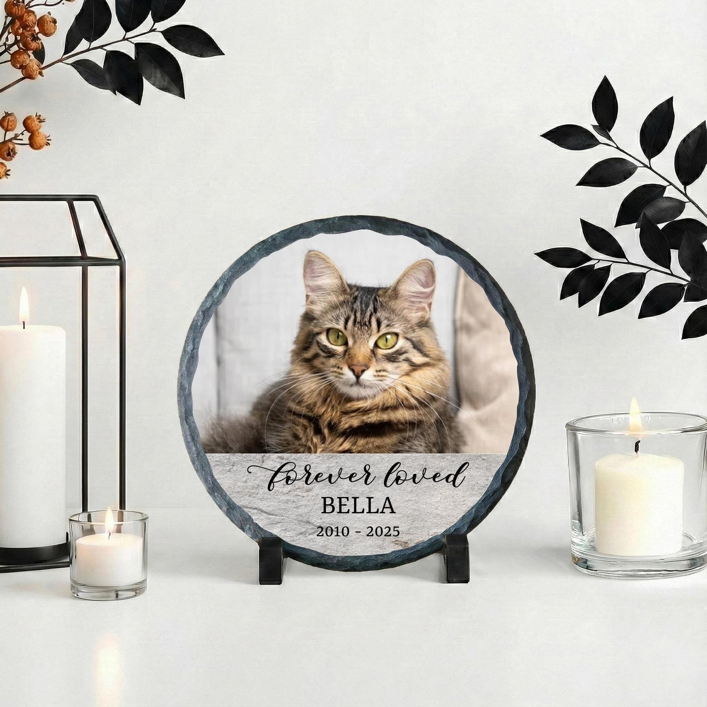 Custom Cat Memorial Photo Stone Plaque: Pet Portrait Bereavement Rock Slate