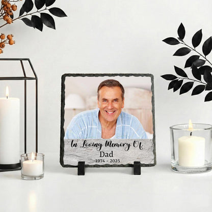 Custom In Loving Memory of Dad Photo Stone Plaque, Father Portrait Memorial Rock Slate