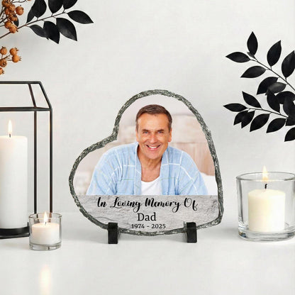 Custom In Loving Memory of Dad Photo Stone Plaque, Father Portrait Memorial Rock Slate