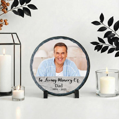 Custom In Loving Memory of Dad Photo Stone Plaque, Father Portrait Memorial Rock Slate