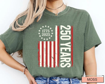 USA Flag 250 Years Shirt, Patriotic American Flag Tee