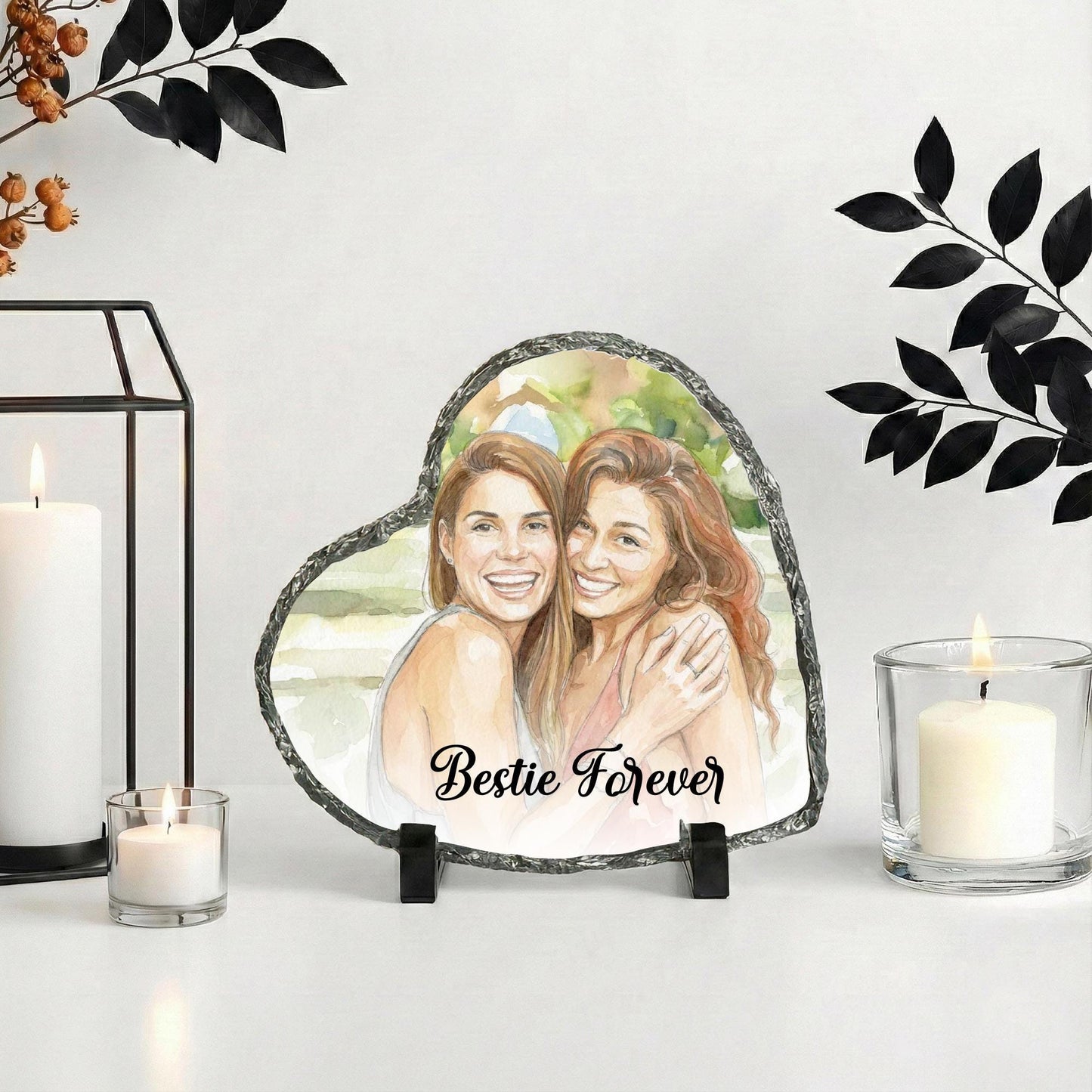 Custom Bestie Watercolor Effect Photo Slate Stone, Best Friend Picture Rock Plaque