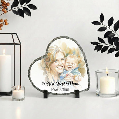 World Best Mom Watercolor Effect Picture Slate Stone Plaque