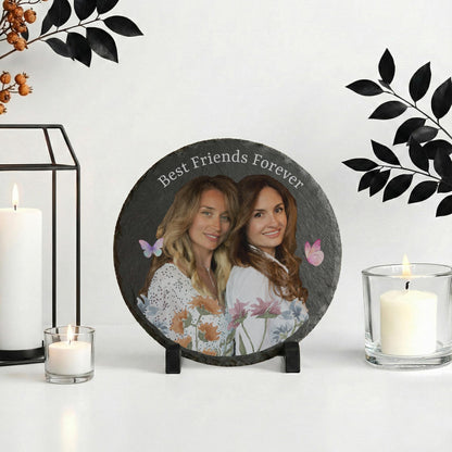 Best Friend Photo with Flowers Rock Slate, Bestie Birthday Picture Plaque