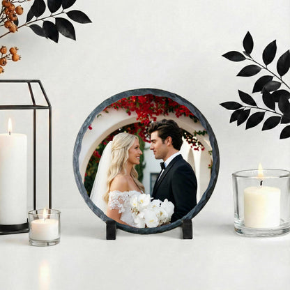 Wedding Photo Stone Plaque, Personalized ,Married Picture Rock Slate