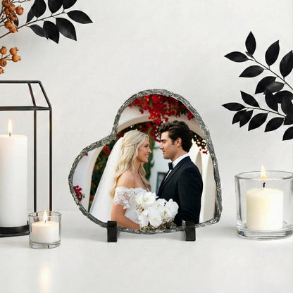 Wedding Photo Stone Plaque, Personalized ,Married Picture Rock Slate