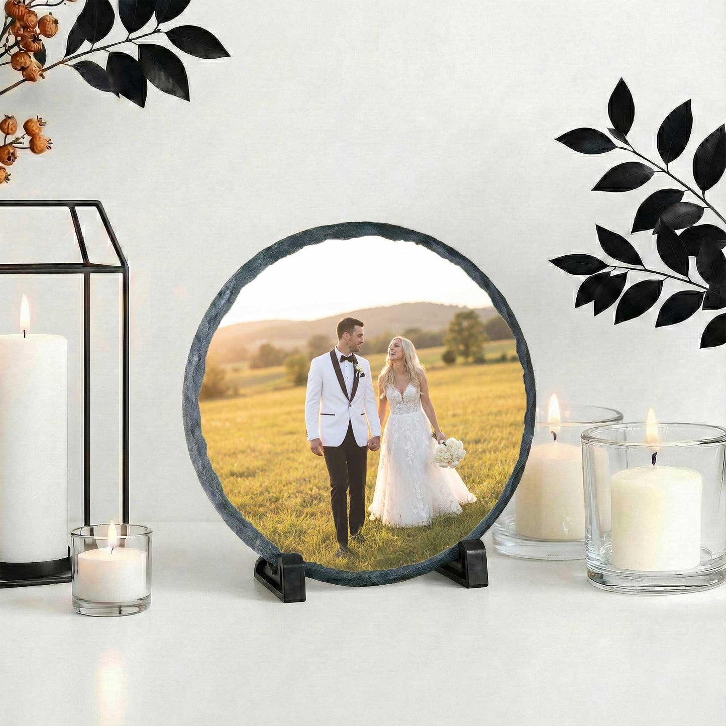 Personalized Married Photo Slate Palque, Custom Couple Portrait Rock Slate