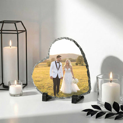 Personalized Married Photo Slate Palque, Custom Couple Portrait Rock Slate