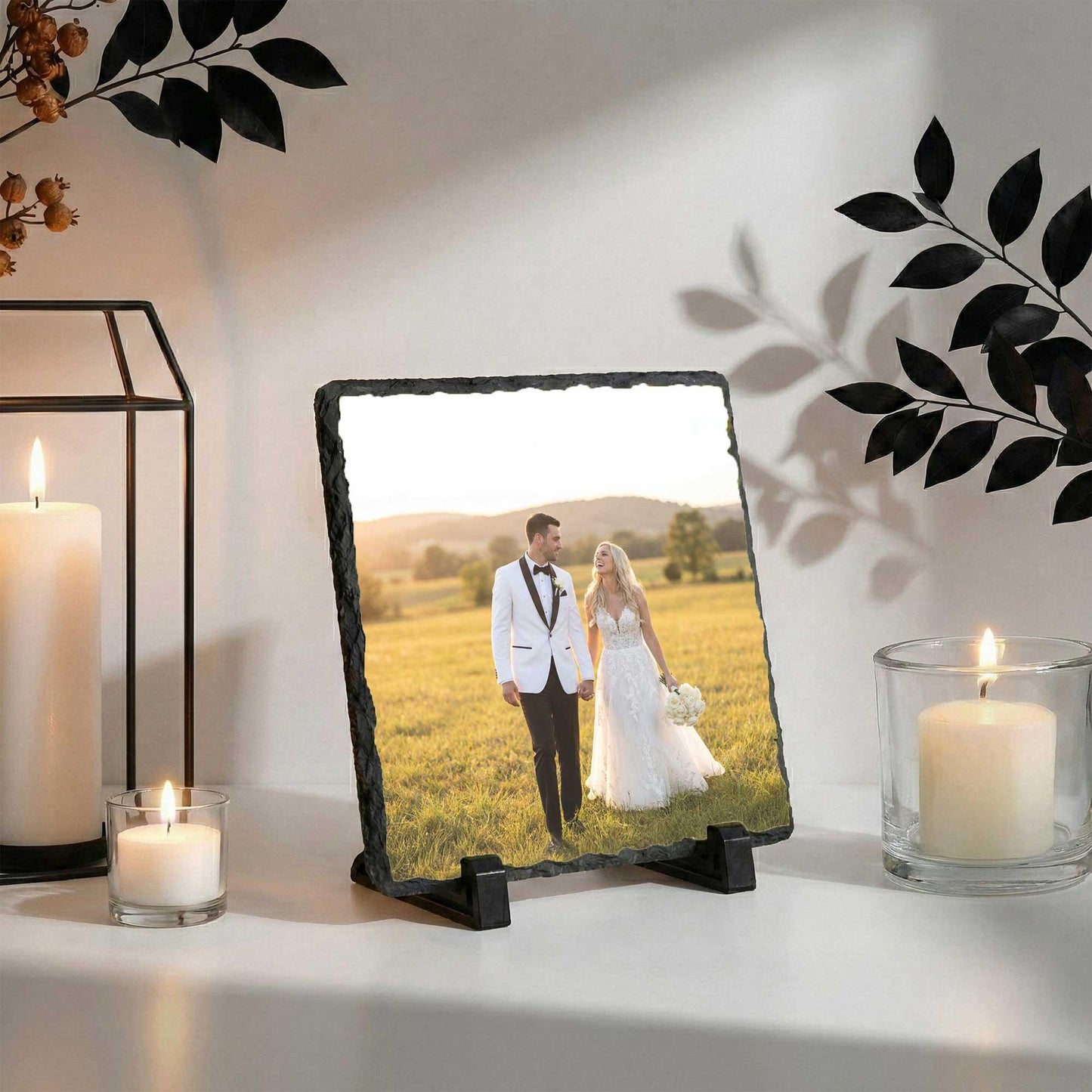 Personalized Married Photo Slate Palque, Custom Couple Portrait Rock Slate