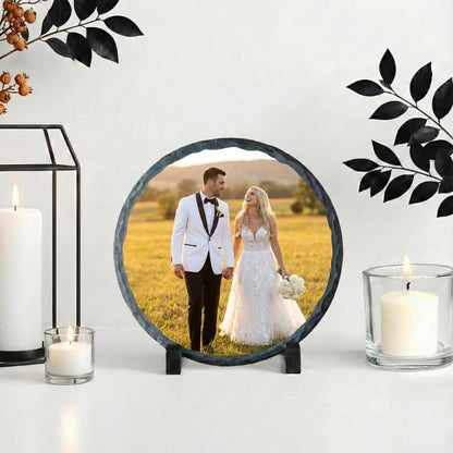 Personalized Married Photo Slate Palque, Custom Couple Portrait Rock Slate