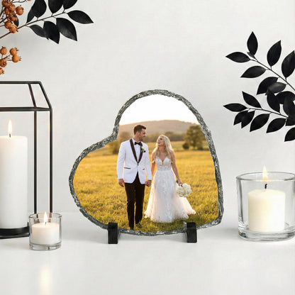Personalized Married Photo Slate Palque, Custom Couple Portrait Rock Slate