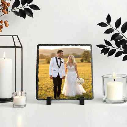 Personalized Married Photo Slate Palque, Custom Couple Portrait Rock Slate