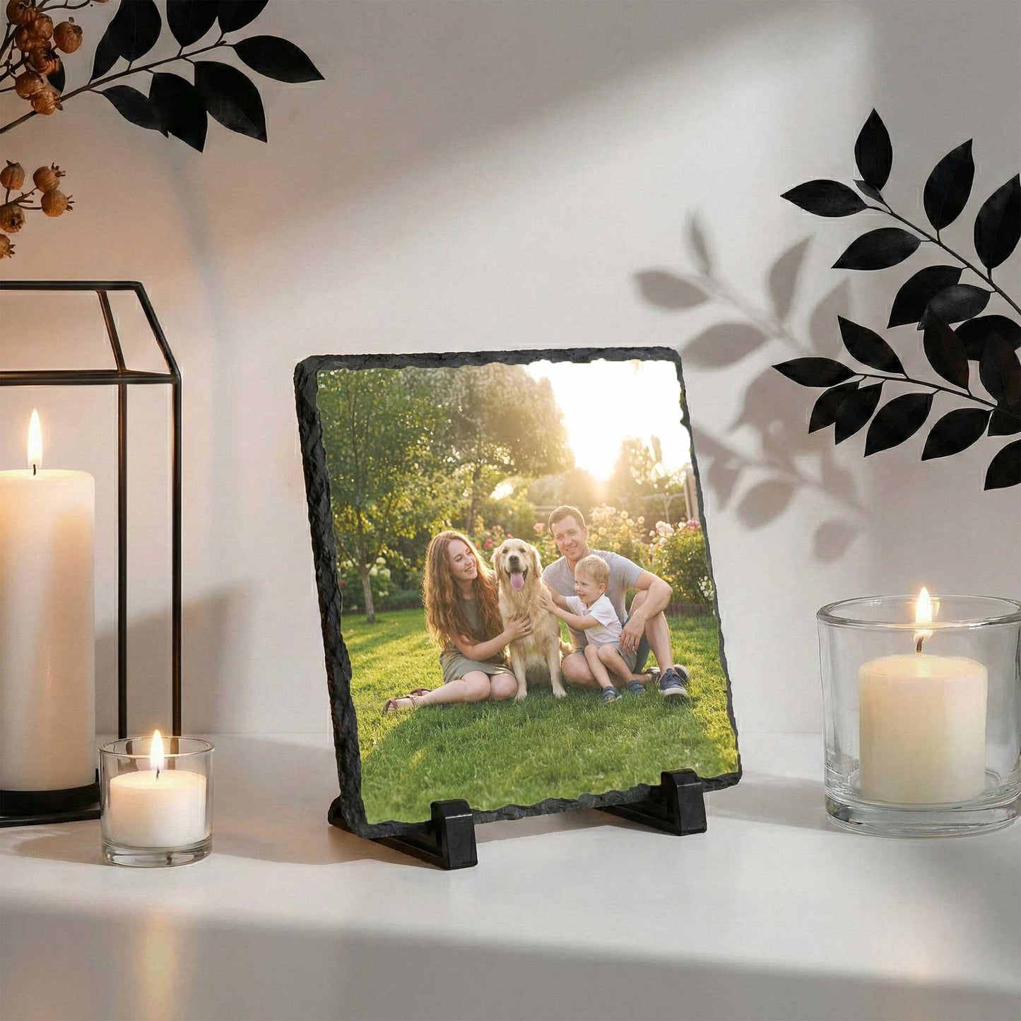 Custom Family Photo Stone Plaque, Personalized Mom Dad Children Picture Rock Slate with Pet