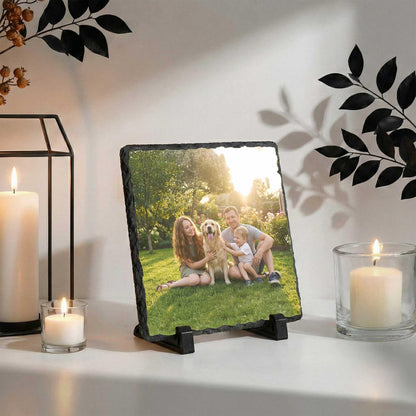 Custom Family Photo Stone Plaque, Personalized Mom Dad Children Picture Rock Slate with Pet