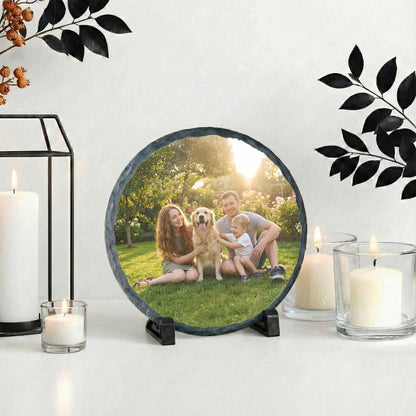 Custom Family Photo Stone Plaque, Personalized Mom Dad Children Picture Rock Slate with Pet
