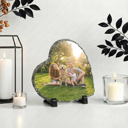 Custom Family Photo Stone Plaque, Personalized Mom Dad Children Picture Rock Slate with Pet
