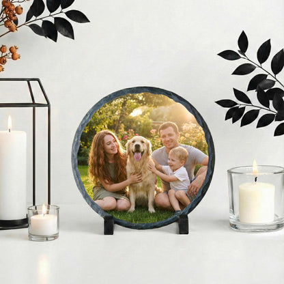 Custom Family Photo Stone Plaque, Personalized Mom Dad Children Picture Rock Slate with Pet