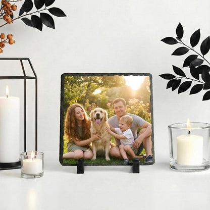 Custom Family Photo Stone Plaque, Personalized Mom Dad Children Picture Rock Slate with Pet
