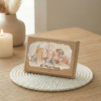 Custom Watercolor Effect Portrait from Family Photo, Mom Dad Children Picture Wood Frame