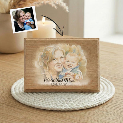 Mother and Childden Watercolor Effect Photo Wood Frame
