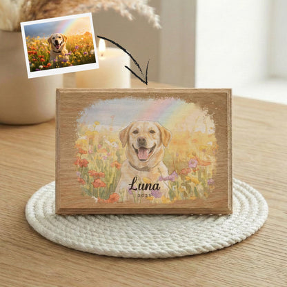 Dog Photo with Watercolor Effect, Pet Memorial Portrait Wooden Frame
