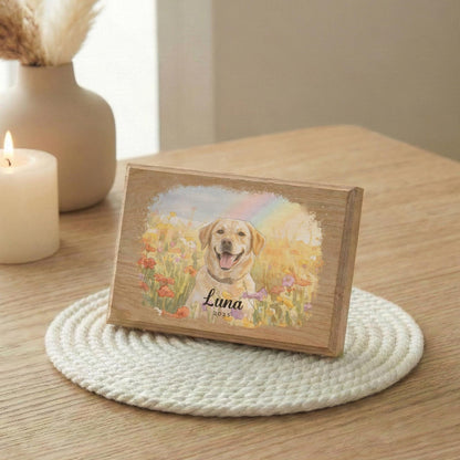 Dog Photo with Watercolor Effect, Pet Memorial Portrait Wooden Frame