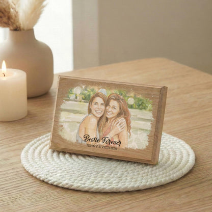 Personalized Friend Photo Wood Frame, Watercolor Effect