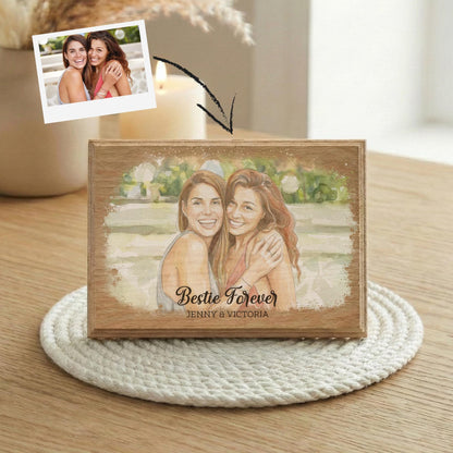 Personalized Friend Photo Wood Frame, Watercolor Effect