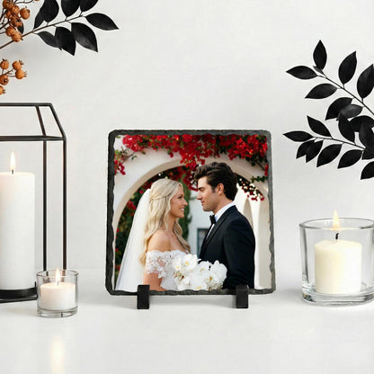 Wedding Photo Stone Plaque, Personalized ,Married Picture Rock Slate