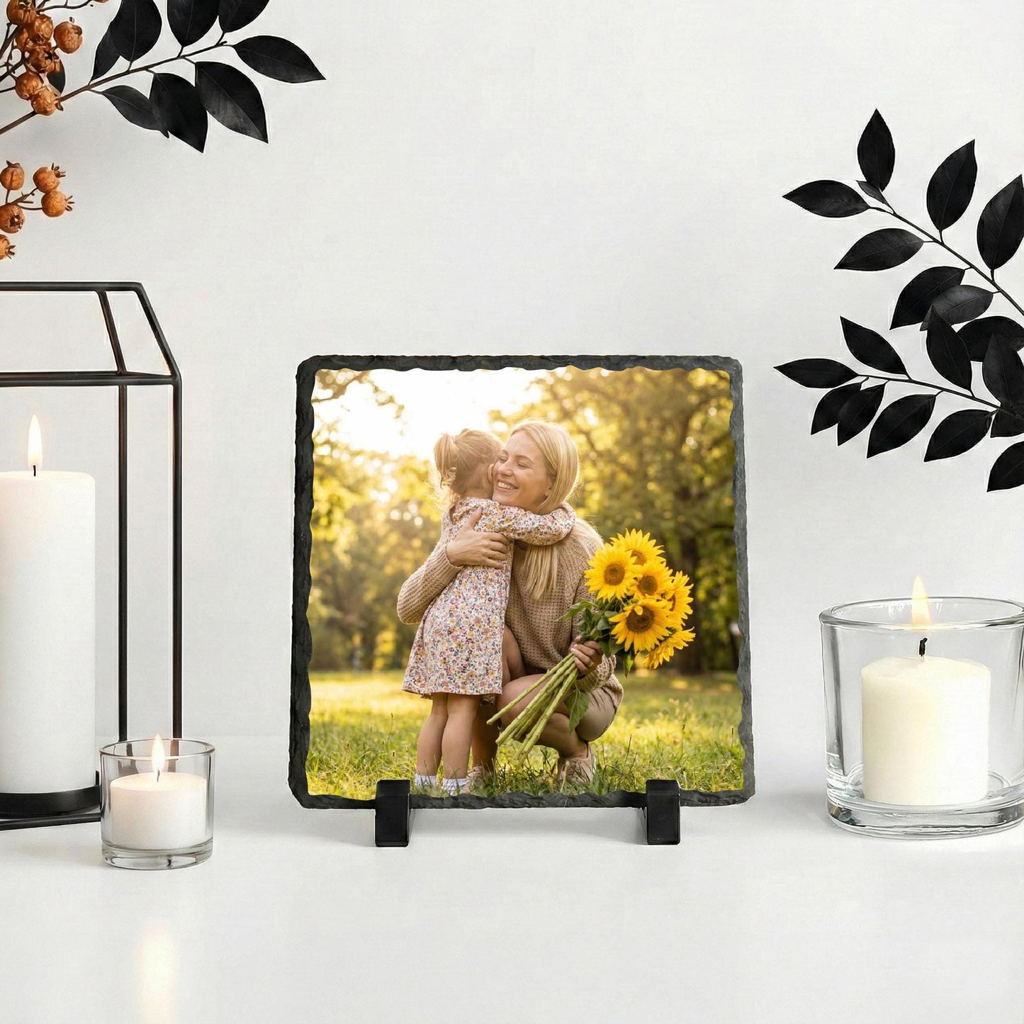 Mother and Girl Photo Stone Plaque, Custom Mom and Daughter Picture Rock Slate