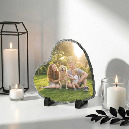 Custom Family Photo Stone Plaque, Personalized Mom Dad Children Picture Rock Slate with Pet