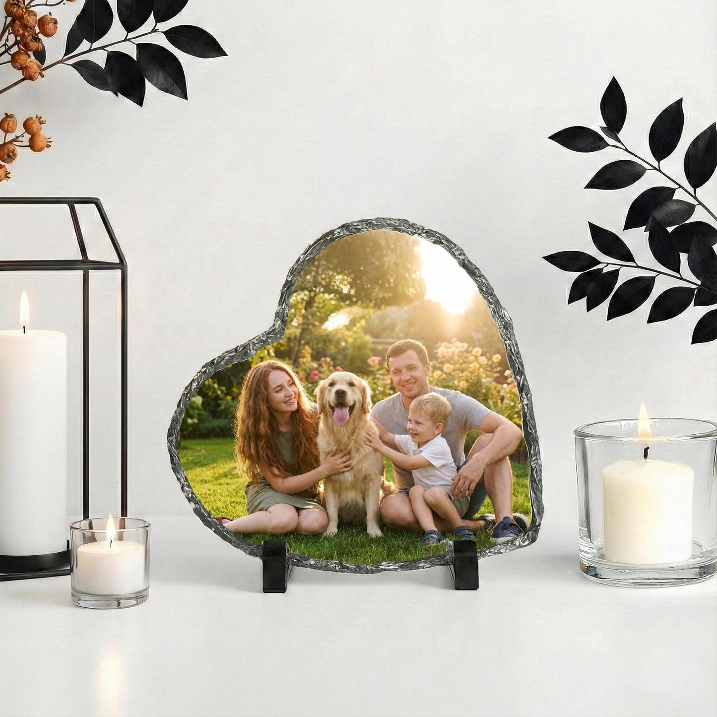 Custom Family Photo Stone Plaque, Personalized Mom Dad Children Picture Rock Slate with Pet