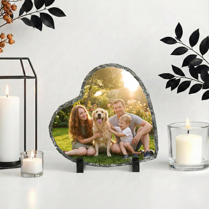 Custom Family Photo Stone Plaque, Personalized Mom Dad Children Picture Rock Slate with Pet