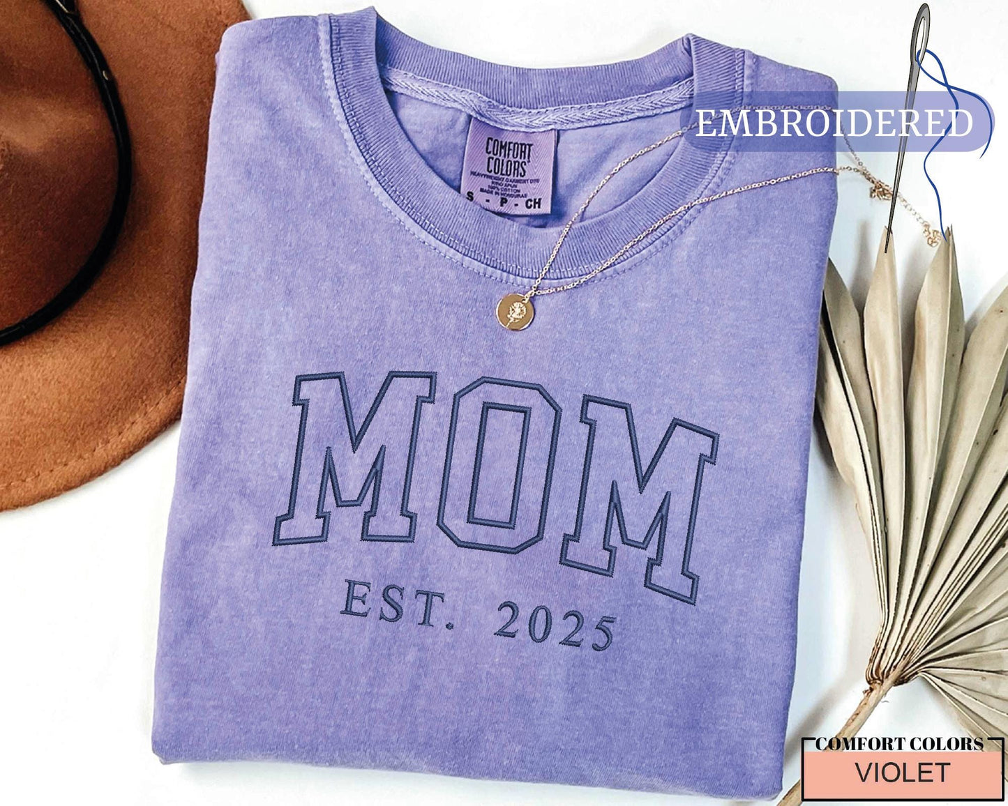 Personalized Mom Est Year Embroidered Shirt - Custom New Mom Outfit