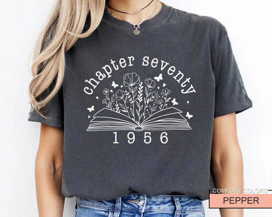 70th Birthday Floral Book Shirt, Custom Born in 1956 Women Tee
